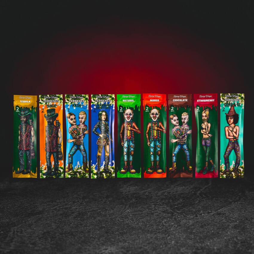 Lion Rolling Circus Hemp Wrap 2 db – kender blunt wrap kollekció terpénekkel, Chocolate, Strawberry Shortcake, KKSH, Mango, Tequila, Tangie és Strawberry változatokkal