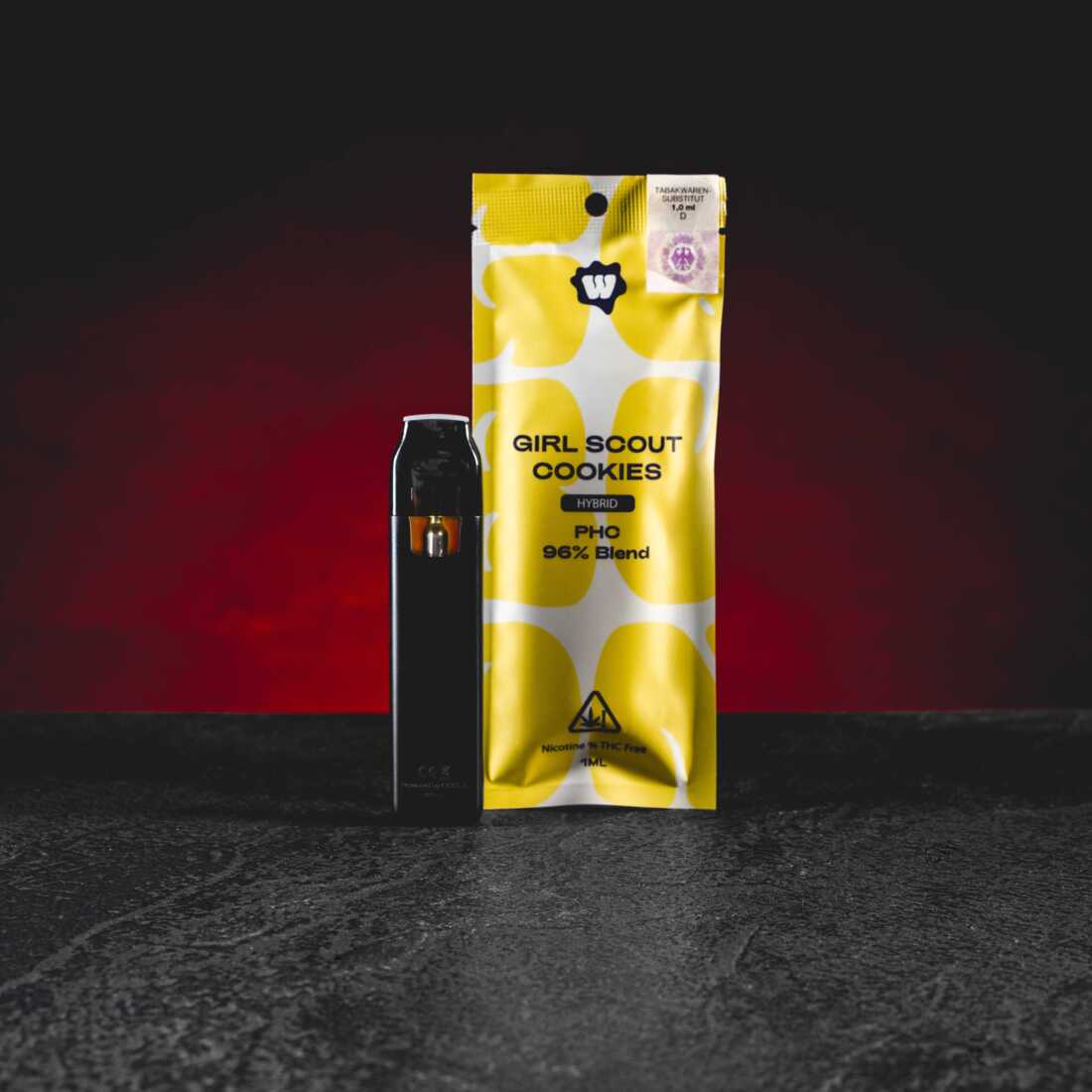 Kratom World PHC Vape 96% 1ml Girl Scout Cookies – prémium PHC vape finoman édes sütemény aromával, krémes jegyekkel és modern gyűjtői profillal