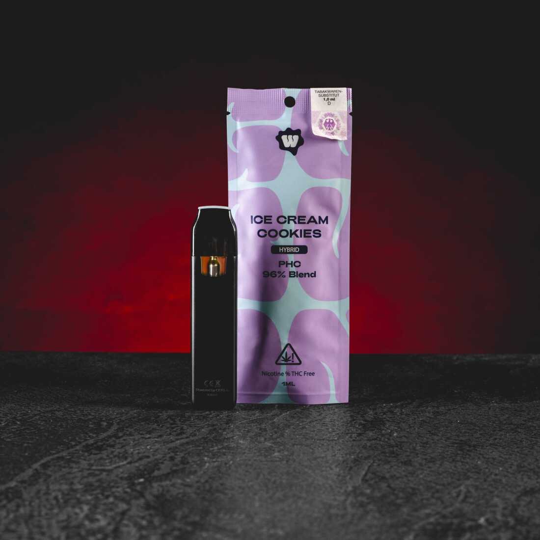 Kratom World PHC Vape 96% 1ml Ice Cream Cookies – prémium PHC vape gazdag krémes aromával, édes süteményes jegyekkel és bársonyos profillal