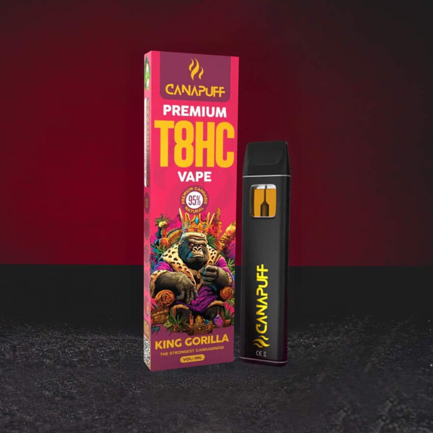 T8HC Vape 1 ml Gorilla Kush, egyszer használatos vape fejlett T8HC kannabinoiddal, klasszikus kush profil földes és fás tónusokkal, mély relaxáció és nyugodt atmoszféra, hosszan tartó kiegyensúlyozott hatás, Kratom World eladás king gorilla