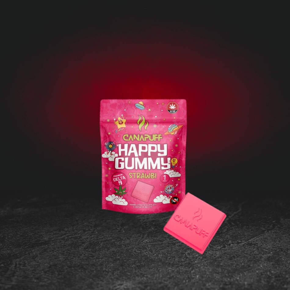 TH Happy Gummy Strawbi – prémium kenderzselé eperízzel és TH kannabinoiddal, eredeti csomagolásban