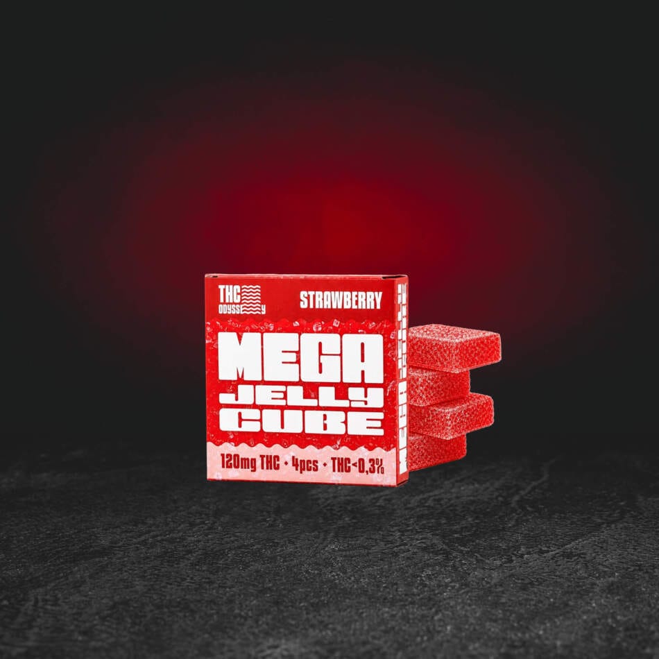 TH Odyssey MEGA Jelly Cubes 120 mg Strawberry – prémium gyümölcszselé természetes kenderolajjal és édes, gyümölcsös eperízzel